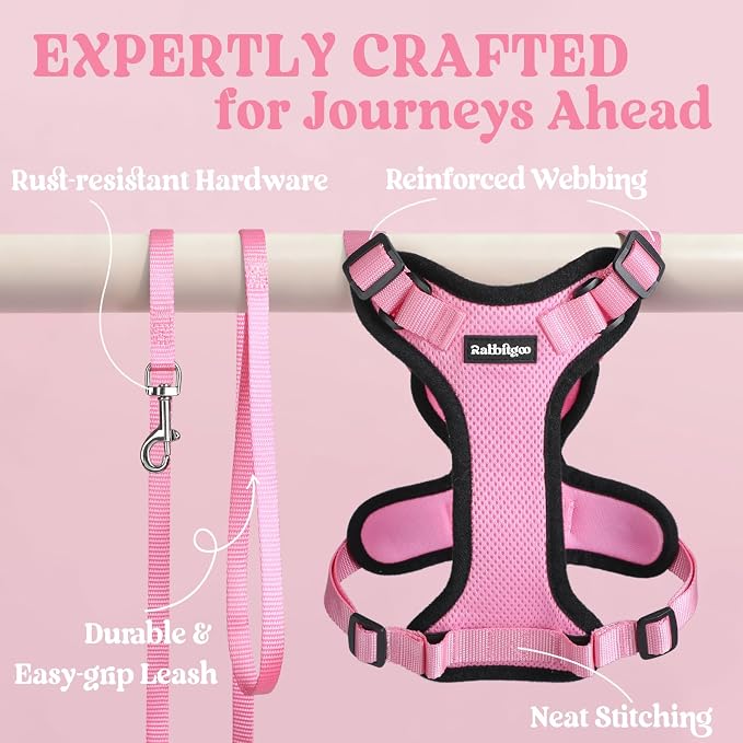 rabbitgoo Cat Harness and Leash Set, Escape Proof Vest, Pink | Soft Breathable Mesh, Easy Adjustable Fit, Snap Buckles, Sturdy Clip, Reflective Strips, for Medium to Large Cats Walks, M
