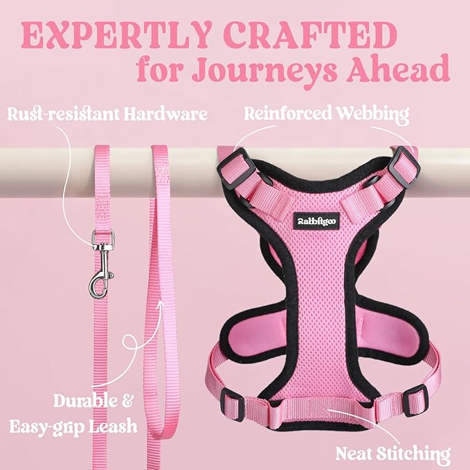 rabbitgoo Cat Harness and Leash Set, Escape Proof Vest, Pink | Soft Breathable Mesh, Easy Adjustable Fit, Snap Buckles, Sturdy Clip, Reflective Strips, for Average Cats Walks, S