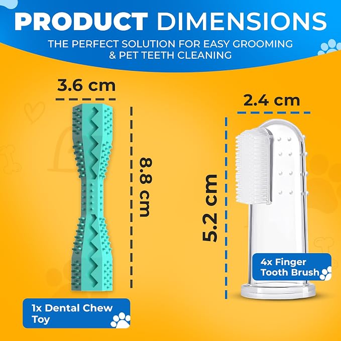 Dog Toothbrush Kit with Travel Cases – 4 Silicone Finger Toothbrushes for Dogs & Cats – Pet Dental Care, Dog Teeth Cleaning, Plaque & Tartar Control (Dog Toothbrush Kit + Dental Chew Toy)