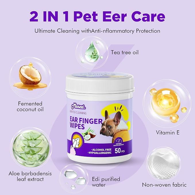 MIOSSZI Dog Ear Cleaner Finger Wipes, 50 Count