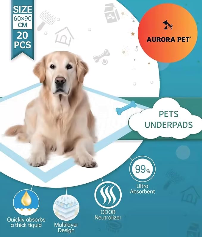 Aurora Pet Ultra-Absorbent Puppy Pee Pads – XL 24x35 Inch, Leak-Proof & Quick-Dry Potty Training Pads (20-Pack), Extra-Large Protection for Puppies & Dogs – Blue & White