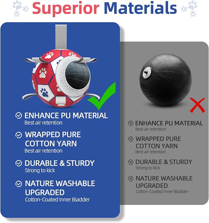 Diman Dog Balls,6 Inch Balls for Dogs with Straps, Dog Soccer Ball, Red | Dog Toy Balls for Small Medium Dogs, Outdoor Dog Toys, Dog Pool Water Toys,Puppy Toys to Keep Them Busy, Puppy Birthday Gifts