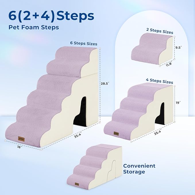 ZOMISIA Dog Steps for High Beds - 6 Step 29" H Pet Stairs with Tunnel 2 in 1 with Zippers Suitable for Large Dogs and Cats, Indoor Cat Ladders with Non-Slip Bottom, Beige
