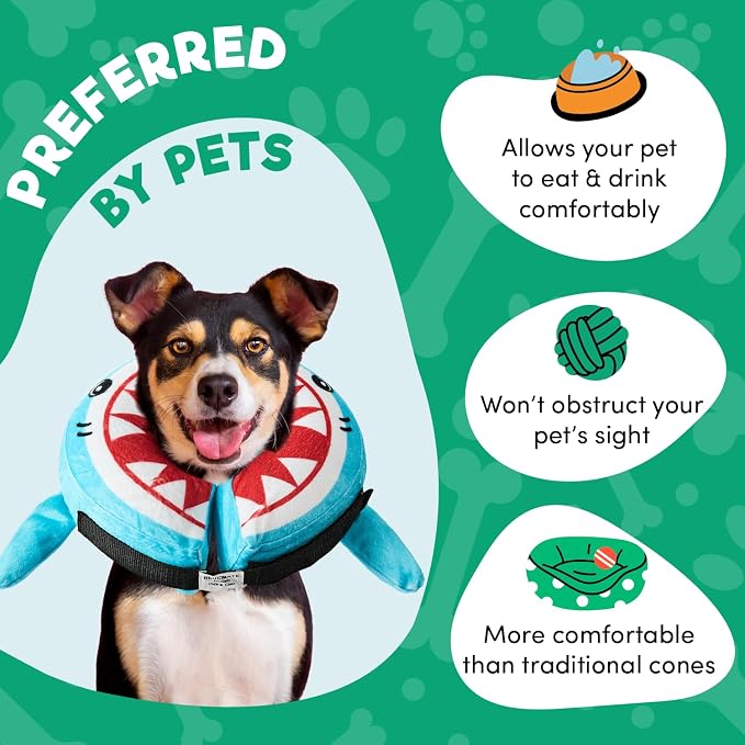 BENCMATE Inflatable Dog Cone Collar Alternative After Surgery XLarge, Shark | Soft Dog Cone for Small Medium Large Dogs and Cats, Doggie Neck Donut Recovery ECollar to Stop Licking Pets from Injury