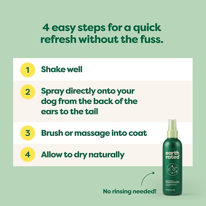Earth Rated Dog Deodorizing Refresh Mist Spray, White Tea & Basil, 8oz | Conditioner Spray, Odor-Eliminating Perfume for Dogs, for All Coat Types