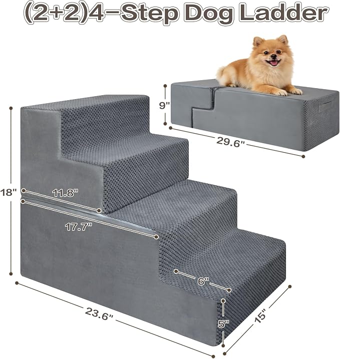 4-Step Dog Steps 18’’ for Bed cat & Dog ramp for Stairs & Step high Bed Non-Slip Out- & Indoor