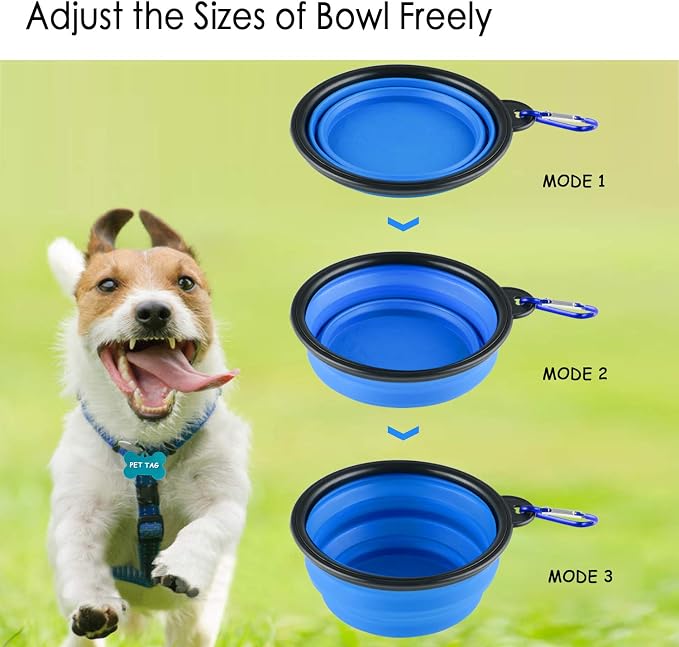 3 Collapsible Silicone Dog Bowls with Pet ID Tag
