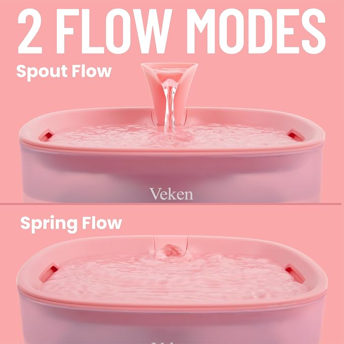 Veken Cat Water Fountain with Detachable Tank, Easy to Clean & Assemble, 85oz/2.5L Automatic Pet Drinking Dispenser with Quiet Operation & LED Light for Cats, Dogs and Small Pets, Red