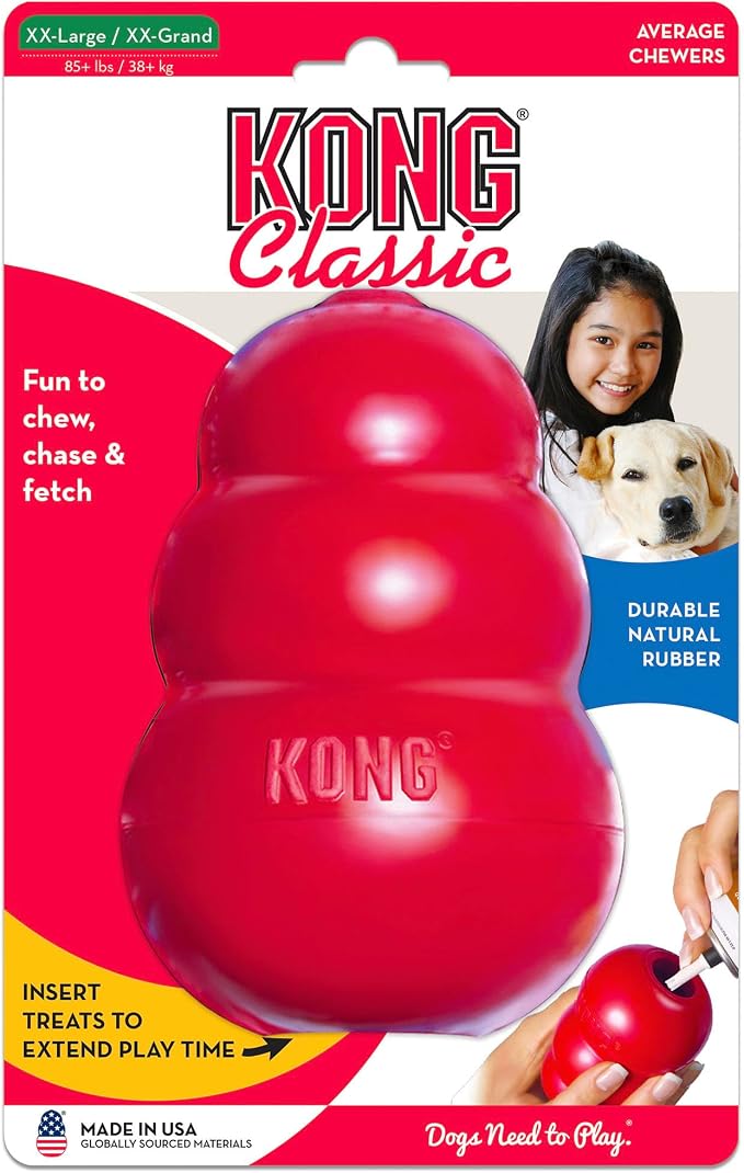KONG Classic Toy and Easy Treat Peanut Butter Spray, 14 oz, XXL Dogs | Durable Stuffable Classic Toy Paired with No-Mess Peanut Butter Easy Treat for Hours of Fun & Enrichment