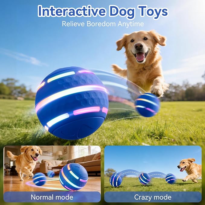 Interactive Dog Toys Ball - Smart Rolling Bouncing Ball with Colorful Lights, Chew Resistant Material, USB Rechargeable, 3 Play Modes Automatic Moving Ball for Small Medium Dogs