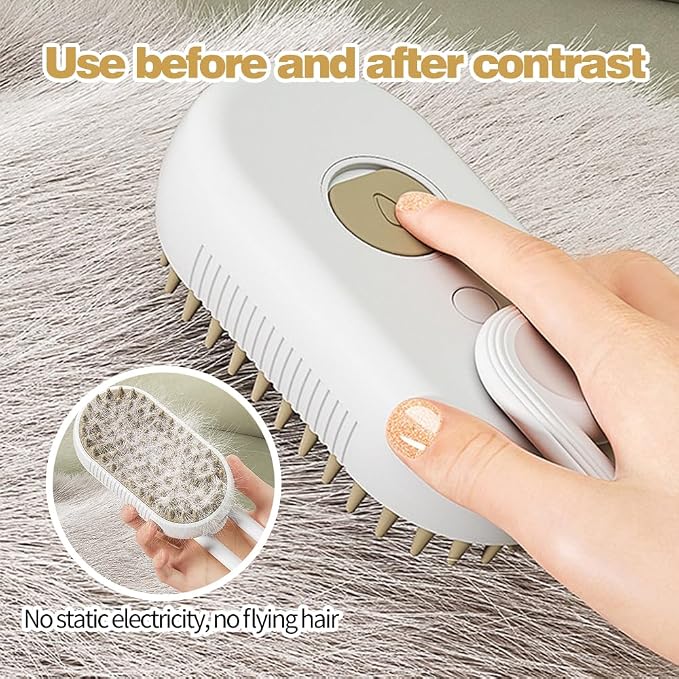 Cat Brush,3 in1 Cat Steam Brush,Self Cleaning Steam Cat Brush for massage, Pet Steam Brush for Cat,Multifunctional Cat Steamer Brush,Cat Grooming Brush for Removing Tangled Loosse Hair (White)