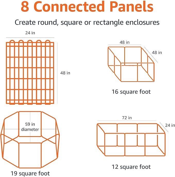 Amazon Basics Foldable Octagonal Metal Exercise Dog Playpen, Indoor/Outdoor, No Door, 8 Panels, 24 x 48 Inches, Rust-Resistant, X-Large, Black