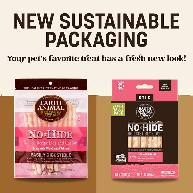 Earth Animal No Hide Stix - Long Lasting Rawhide Free Small Dog Chews Sticks, Salmon - 80 Count Extra Value Pack