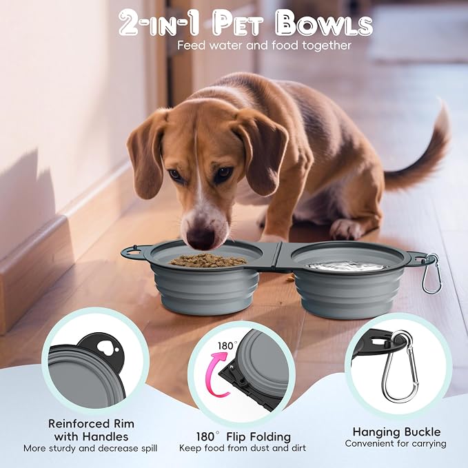 Pawaboo 2-in-1 Collapsible Dog Bowl, 450ml, Gray