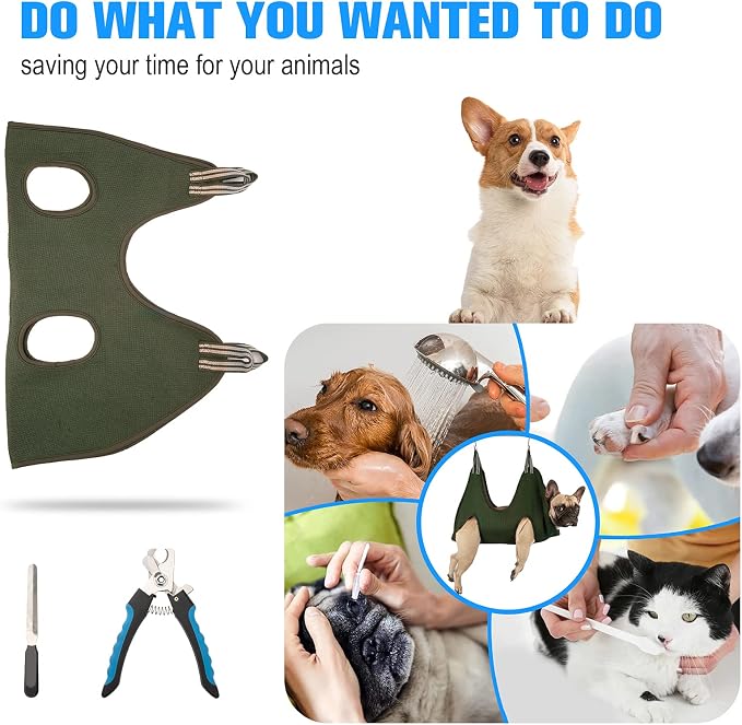 Kkiimatt Dog Grooming Hammock with Nail Clippers, Medium-Large