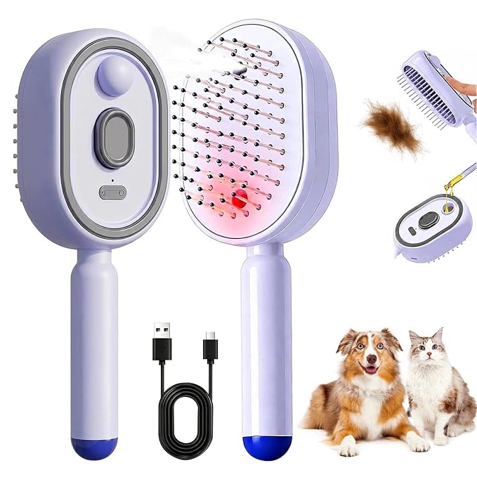 2026 New 3 in 1 Steam Pet Grooming Brush, 3 in, Red