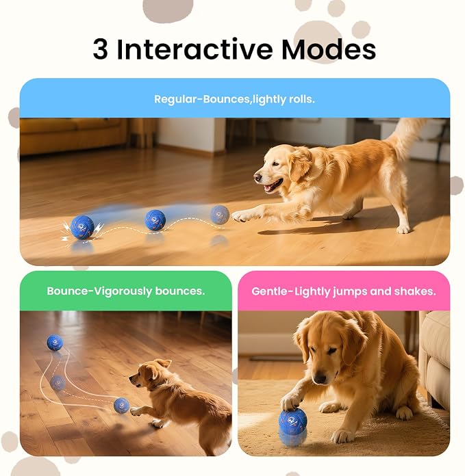 Smart Interactive Dog Toy Ball - Automatic Bouncing & Rolling, Chew-Resistant E-TPU Material, 3 Interactive Modes, IPX7 Waterproof, Smart Chase Pet Toy Ball for Medium and Large Dogs (Blue)