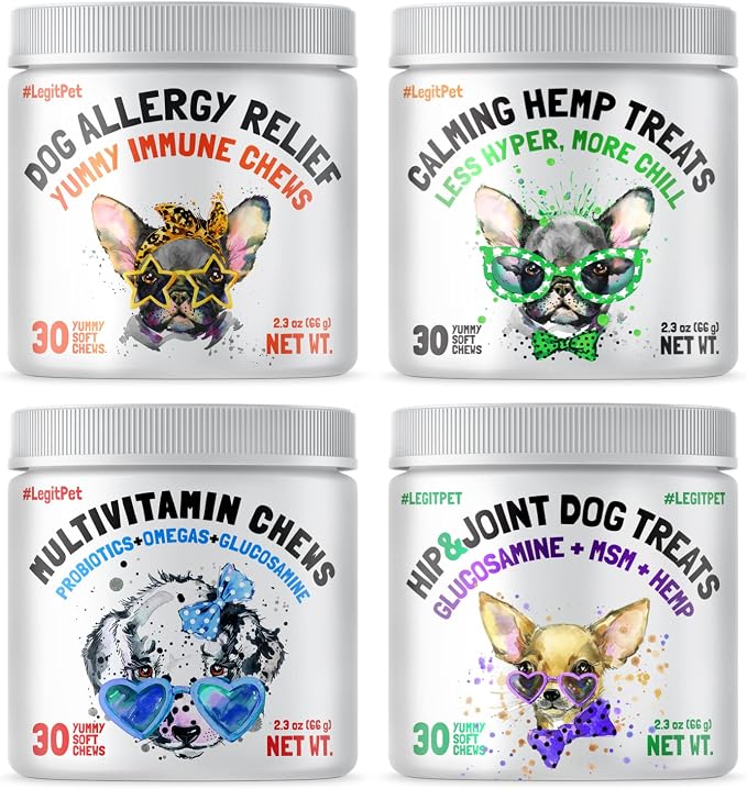 LEGITPET Dog Vitamins & Hip & Joint Supplement & Allergy Relief Chews & Calming