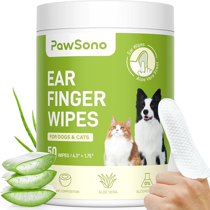 Ear Finger Wipes for Dogs & Cats, Aloe Scent, 50 Count