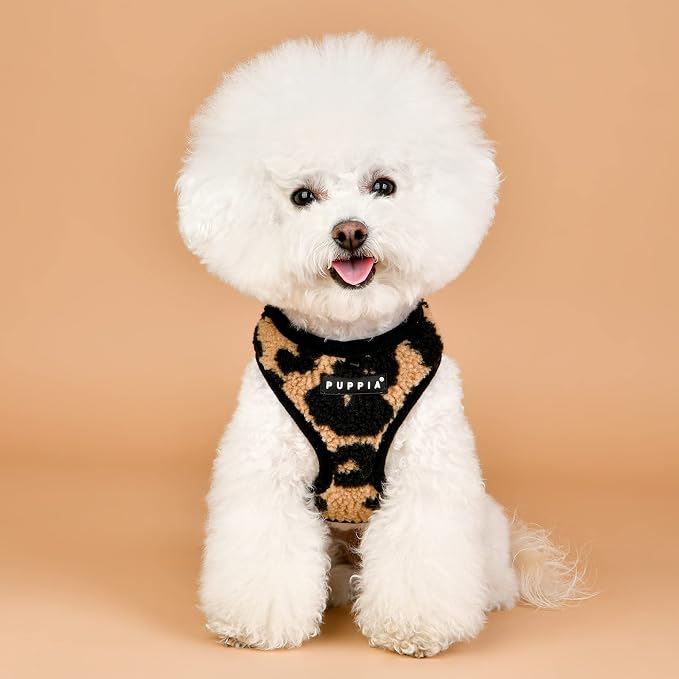 Puppia Serval Dog Harness Over-The-Head Warm Winter Leopard Pattern Adjustable Chest for Small and Medium Dog, Beige, X-Large