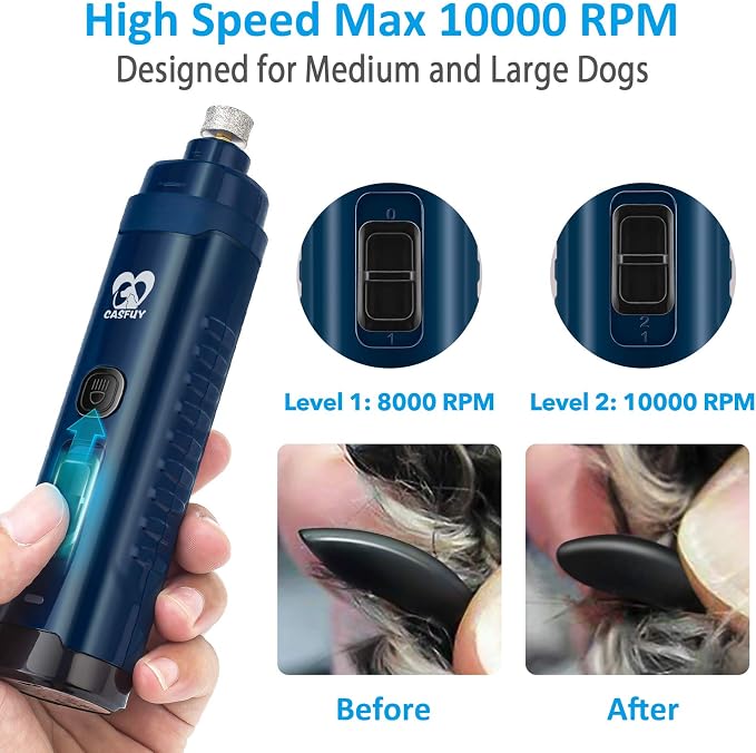 Casfuy 4.8V Super Powerful 2-Speed Dog Nail Grinder - Dark Blue