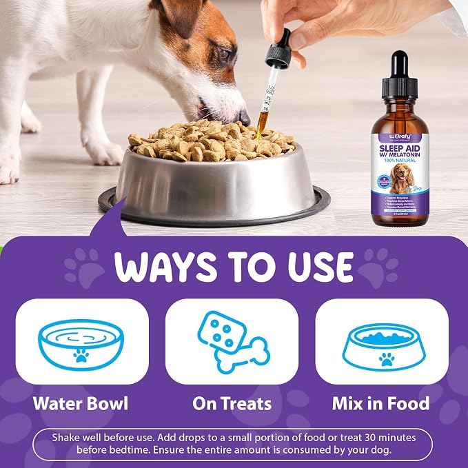 Melatonin for Dogs,Calming Support for Dogs-60ML Natural Sleep Support for Relaxation & Stress Relief and Travel Stress - Alcohol-Free Formula