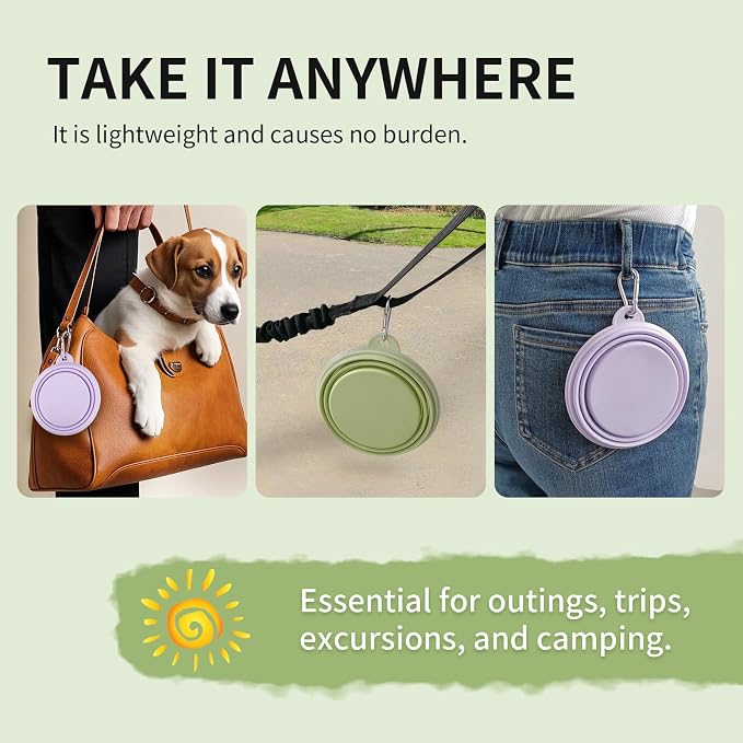 Collapsible Dog Bowls, 2 Pack, Macaron Violet & Green