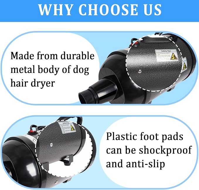 Dog Dryer for Large Dogs 5.2HP 3800W High Velocity Pet Hair Dryers | with Heater for Grooming, Spind Temperature Adjustable Pet Dryer Machine with 4 Nozzles (Black)