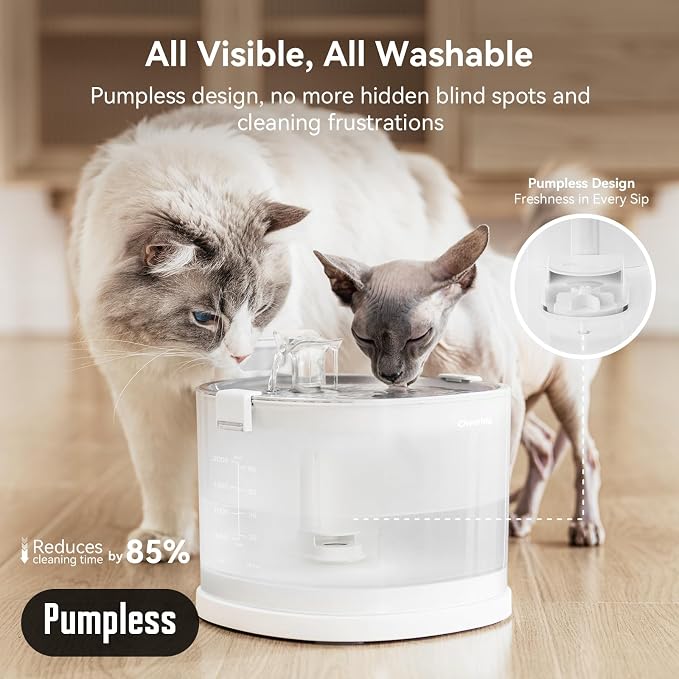 Cheerble Pumpless Pet Fountain Elfin E1+ with 9 Extra Filters, 2L, White