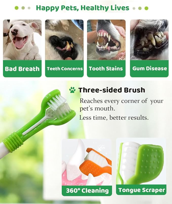 10 Pieces Pet Toothbrush Set for Medium Large Dogs, Extra Long Double-Ended Dog Toothbrush with 360° Brush, Soft Bristle Dental Care Kit with Finger Brushes, Pet Teeth Cleaning Supplies (Multicolor)