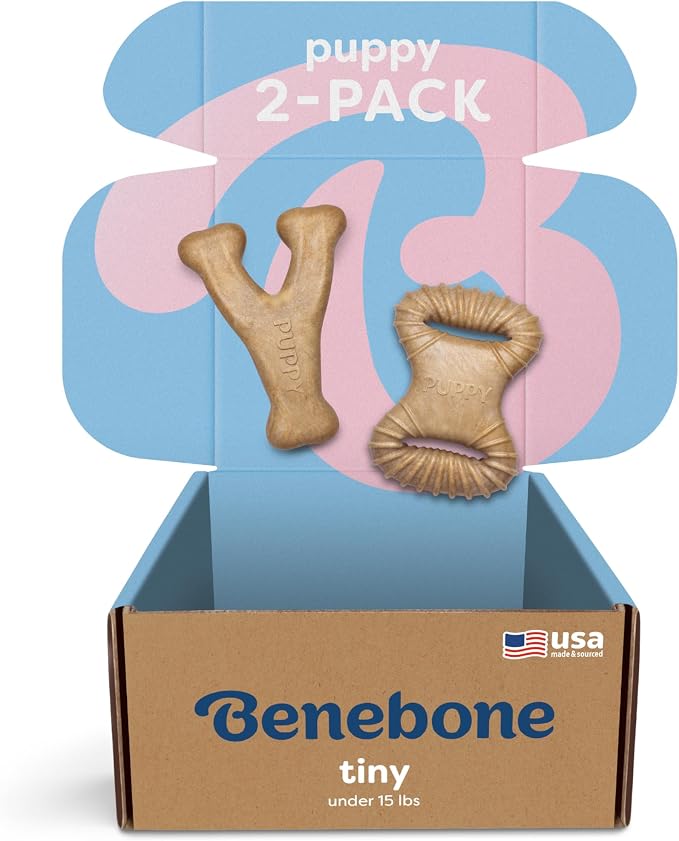 Benebone Puppy 2-Pack Dental/Wishbone Dog Chew Toys, Real Chicken, Tiny | Durable, Made in USA, Dog Bones, Puppy Teething Toys, Puppy Toys, Long-Lasting, Keeps Them Busy