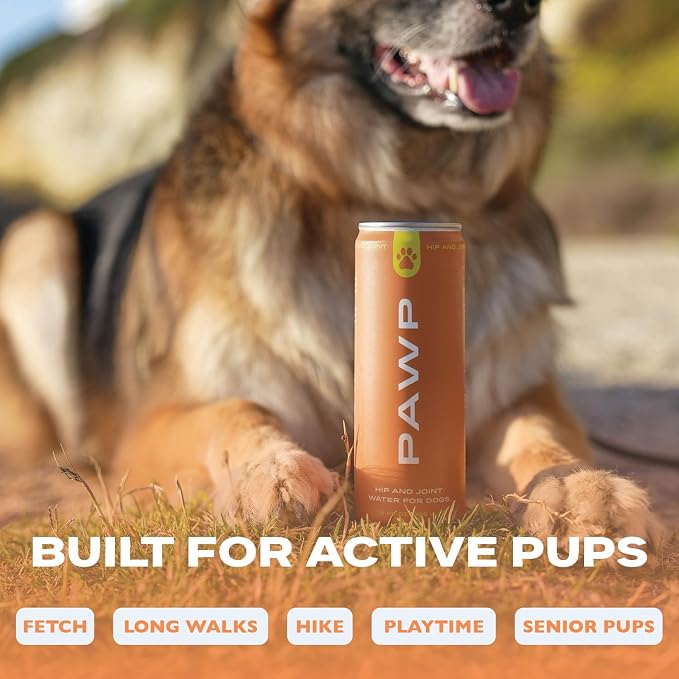 Hip & Joint Hydration for Dogs by PAWP WATER | Glucosamine, Chondroitin & Collagen | Supports Joint Health & Mobility | 6 Resealable 12 oz Cans
