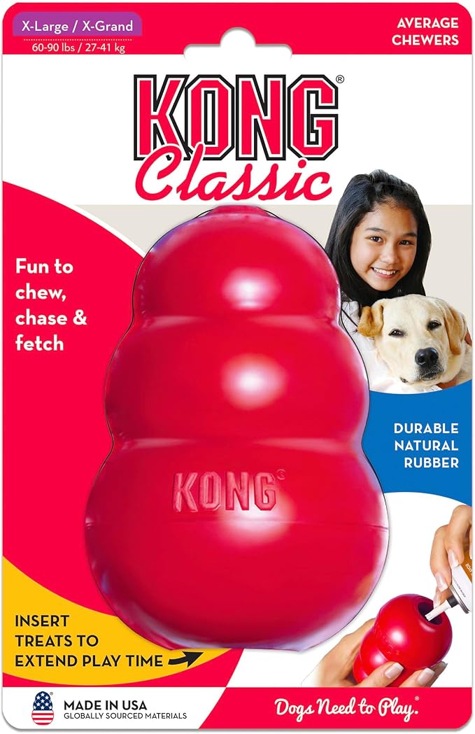 KONG Classic Toy and Easy Treat Peanut Butter Spray, 14 oz, XL Dogs | Durable Stuffable Classic Toy Paired with No-Mess Peanut Butter Easy Treat for Hours of Fun & Enrichment