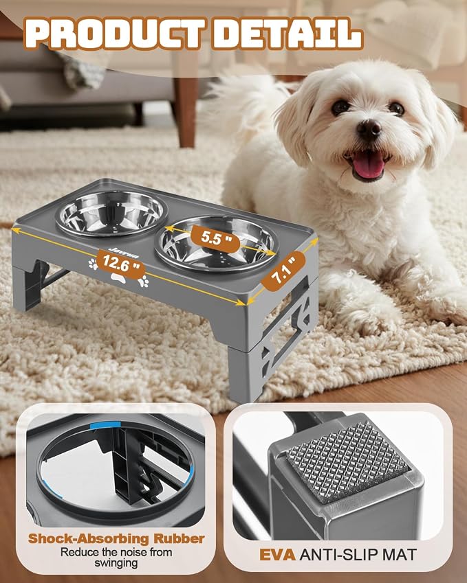 Jovrun Elevated Dog Bowls for Small Medium Large Size Dogs, Non-Slip Dog Feeder with 2 Food Water Bowls, 2-5 Heights Adjustable Raised Bowls Stand
