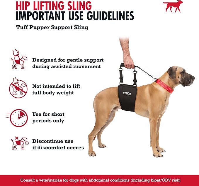 Tuff Pupper Dog Sling Hip Harness | Rear Lift Support for Senior & Injured Dogs | Adjustable Mobility Aid | Strong Padded Handle | Comfortable Design | Hip & Hind Leg Assistance (Tall, Male)