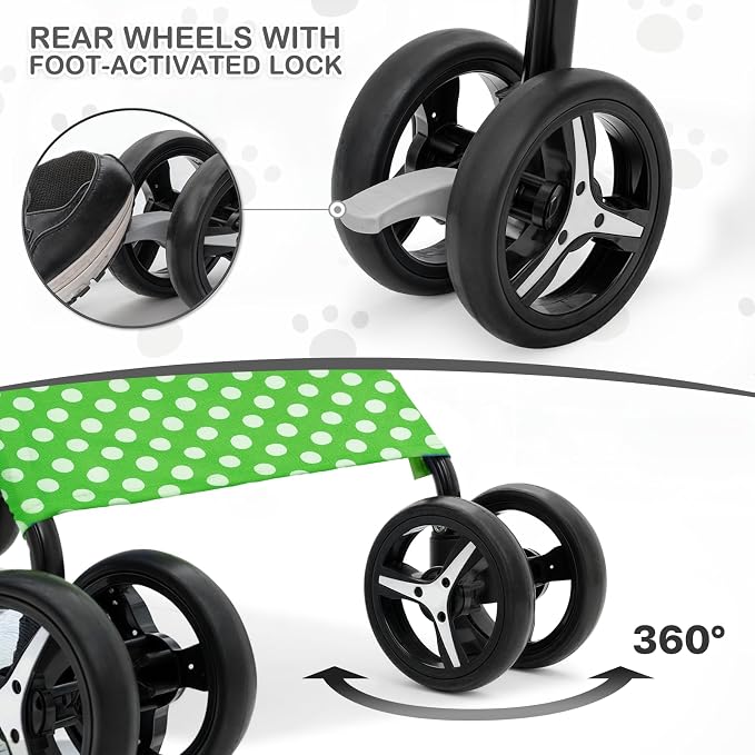 MoNiBloom Pet Stroller - Lawn Green Polka Dots