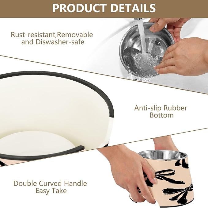 Blueangle Elevated Dog Bowls with Stainless Steel - Non-Slip 2.3 Cup High Capacity Pet Dish for Spinal Health & Black Bow Design（383）