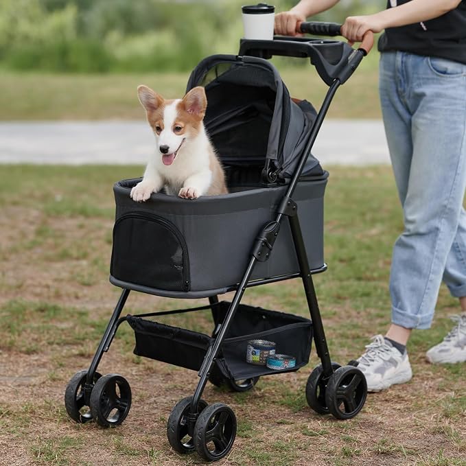 Zoosky 3-in-1 Foldable Pet Stroller - Front Door &amp; Rear Pocket