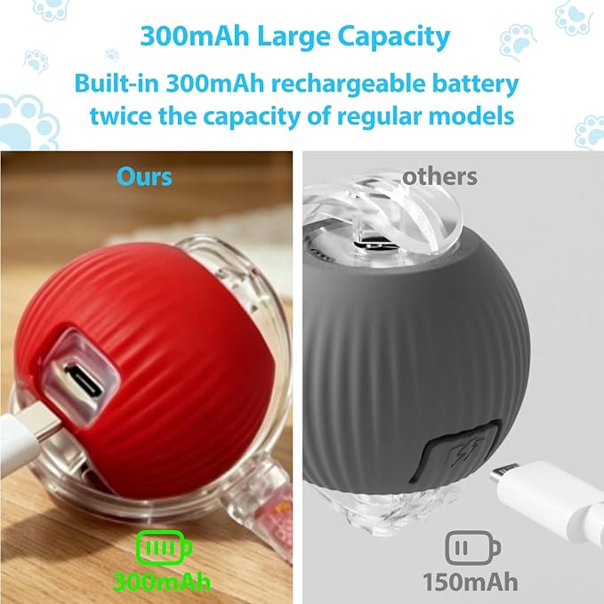 Interactive Cat Toys Ball for Indoor Cats, Automatic Self-Rolling, Motion-Activated, Bird Chirping Cats Dogs Ball Toy with Elastic Mesh Tail, Cat Enrichment Toys for Indoor Cats (Red+Blue)