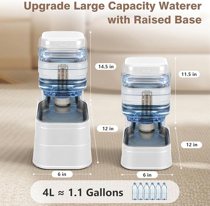 1.1 Gallon Pet Automatic Dog Water Dispenser Cat Gravity Waterer Feeder with Stainless Steel, 1.1 Gallon, Polyester, White