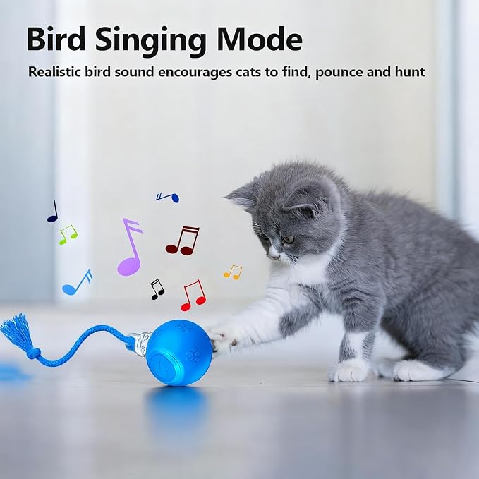 Speed 2.0 Tail Interactive Cat Toys, Rechargeable Ball for Indoor Cats | Motion-Activated Rolling Ball with Chirping Sounds, Cat Toys Interactive for Kittens and Adult Cats, Enrichment and Exercise