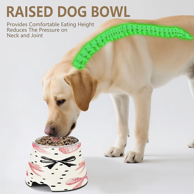 YETTASBIN Pink Bow Elevated Dog Bowls, Prevention of Vertebrae Disease Raised Dog & Cat Bowl Stand with Removable Stainless Steel Bowls, Non-Slip Spill-Proof Pet Food & Water Bowl Dish