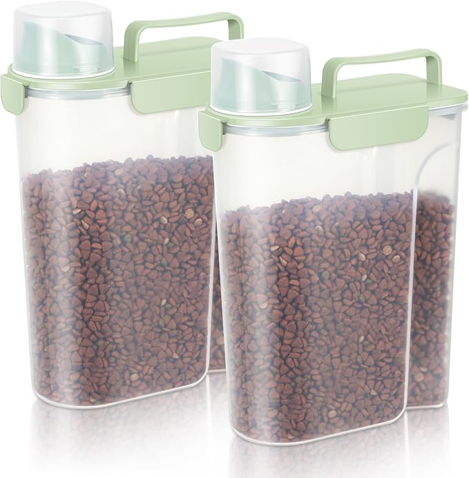 LEAWALK 5Lbs /6Qt/5L Airtight Cat Dog Food Storage Container with Upgraded Large Nozzle BPA-Free, 2-Pack, 5Lbs, Green