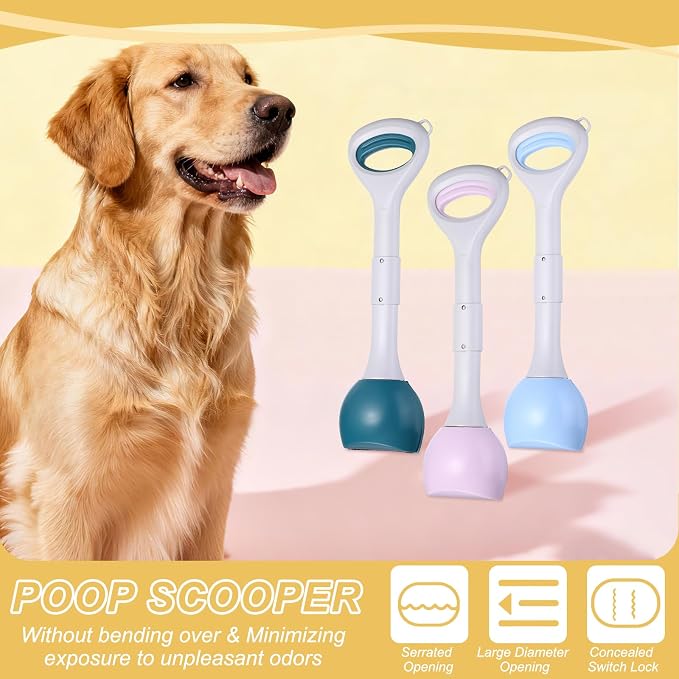 Poop Scooper, 19.3" Long Handle No Touch Dog Poop Scooper Grabber Foldable Spring Pick Up Tool Shovel, (Purple), Intended for Dogs Waste in Lawns/Grass/Dirt/Gravel