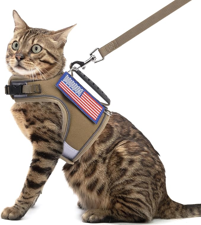 PUPTECK Soft Mesh Cat Vest Harness and Leash Set Puppy Padded Pet Harnesses Escape Proof for Cats Small Dogs Rabbits Bunny, Tactical Yellow, M