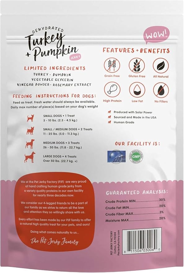 Pet Jerky Factory Turkey and Pumpkin Dog Jerky Treats - 5 oz