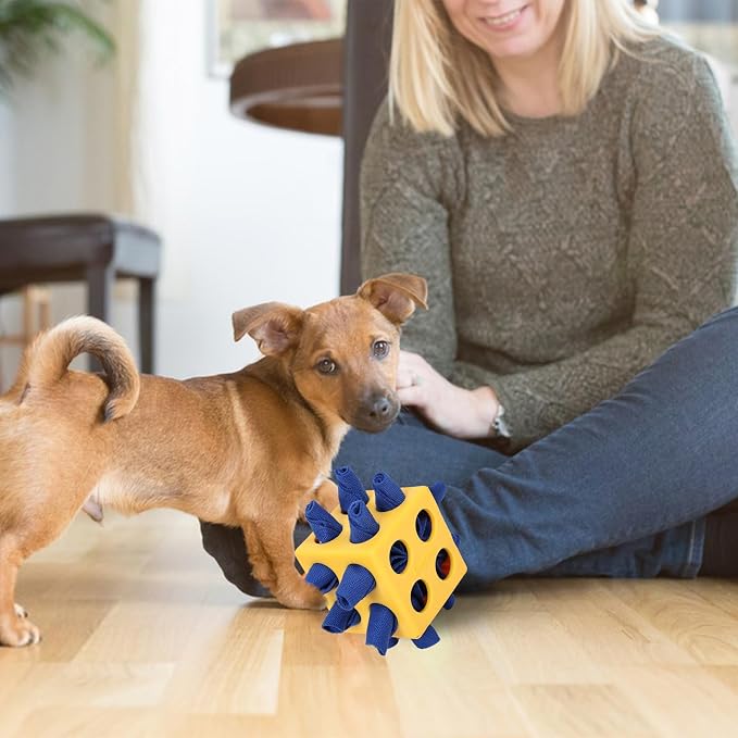 Dog Puzzle Toy, Dog Snuffle Ball, Interactive Puzzle Dog Toys for Small, Medium, Large Dog, Puppy Treat Dispenser, Cloth Strip Hiding Food Chew Toys(Yellow)