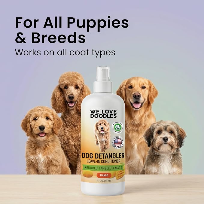 Dog Detangler Spray, Leave-in Conditioner Spray for Dogs, Mango, USA, 16 OZ | Best Detangling & Dematting Spray for Dogs, Tangled & Matted Hair Remover for Goldendoodles, Doodles & Poodles, Made in USA