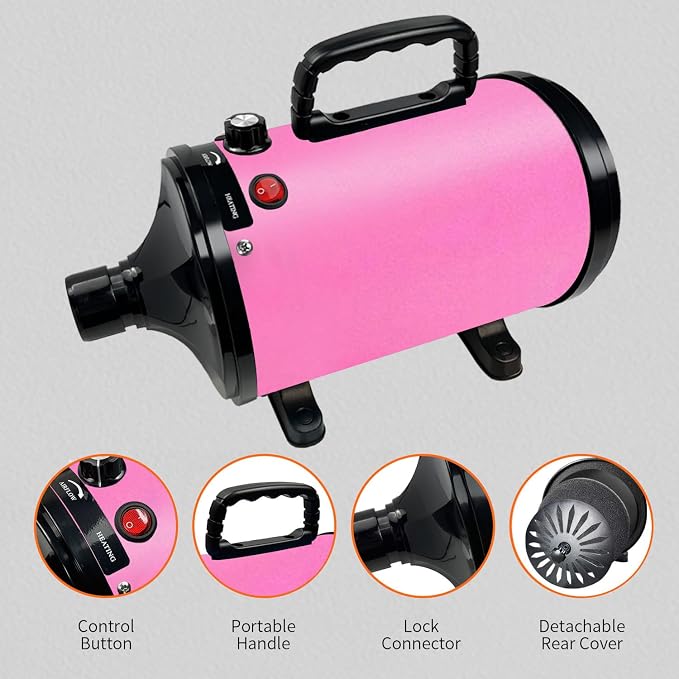 Dog Dryer for Pet Grooming, High-Velocity Force Blow Dryer | Adjustable Temperature and Speed Hair Dryer for Pets with 4 Nozzles