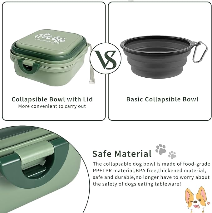 Collapsible Dog Water Bowl, 2-in-1 with Lid